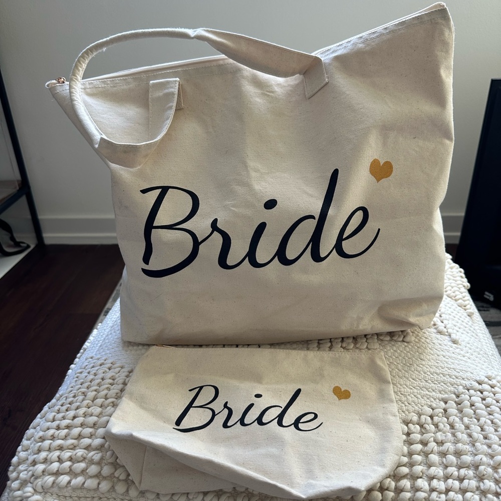 Bride tote and cosmetics bag